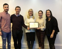 From left to right - Sajjad Jabarkhel, Professor Nick Gill, Nicola Walters, Grace Frain, Professor Janice Kay