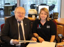 Vice-Chancellor and Chief Executive Prof Sir Steve Smith and student Anna Collin